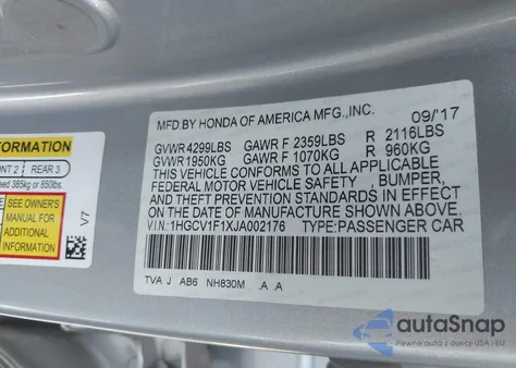 2018 Honda Accord Lx from USA, damaged, VIN 1HGCV1F1XJA002176